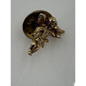 Vintage Guardian Angel Cherub Gold‎ Tone Pin 1" x 1.25" Lapel Hat Brooch